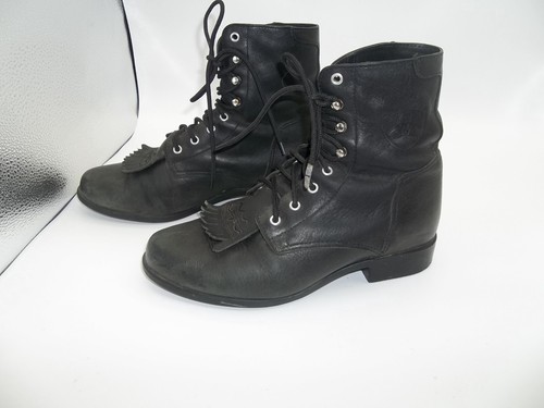 Ariat Black Leather Lacer with Kiltie boot ladies sz. 6 1/2 med. - Picture 3 of 8