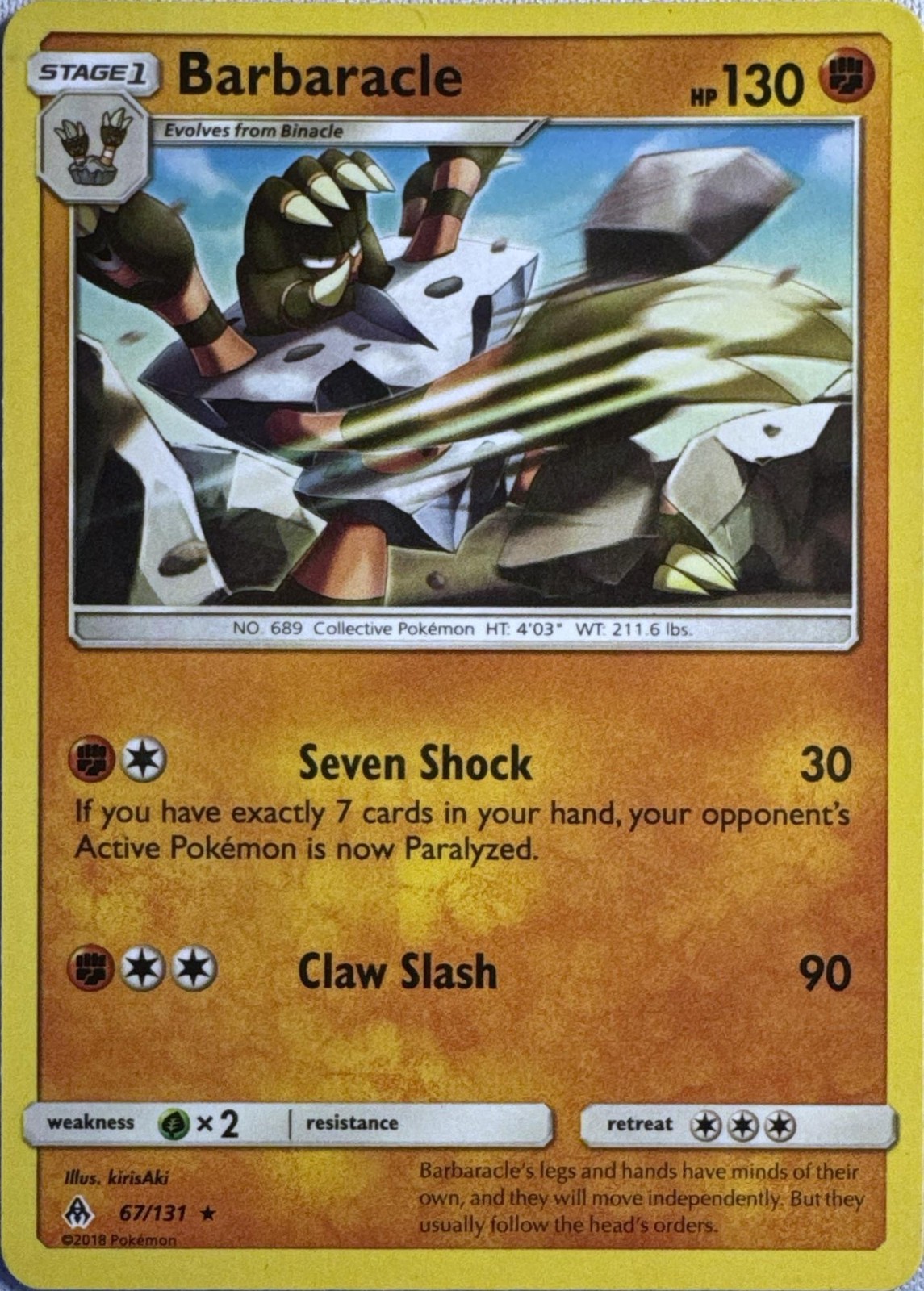 Barbaracle 67/131 Rare Forbidden Light Pokemon Lightly Played