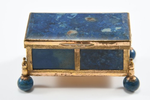 Q02D06- Lapislazuli Dose mit feuervergoldeter Montierung 18./19.Jh - Bild 1 von 12