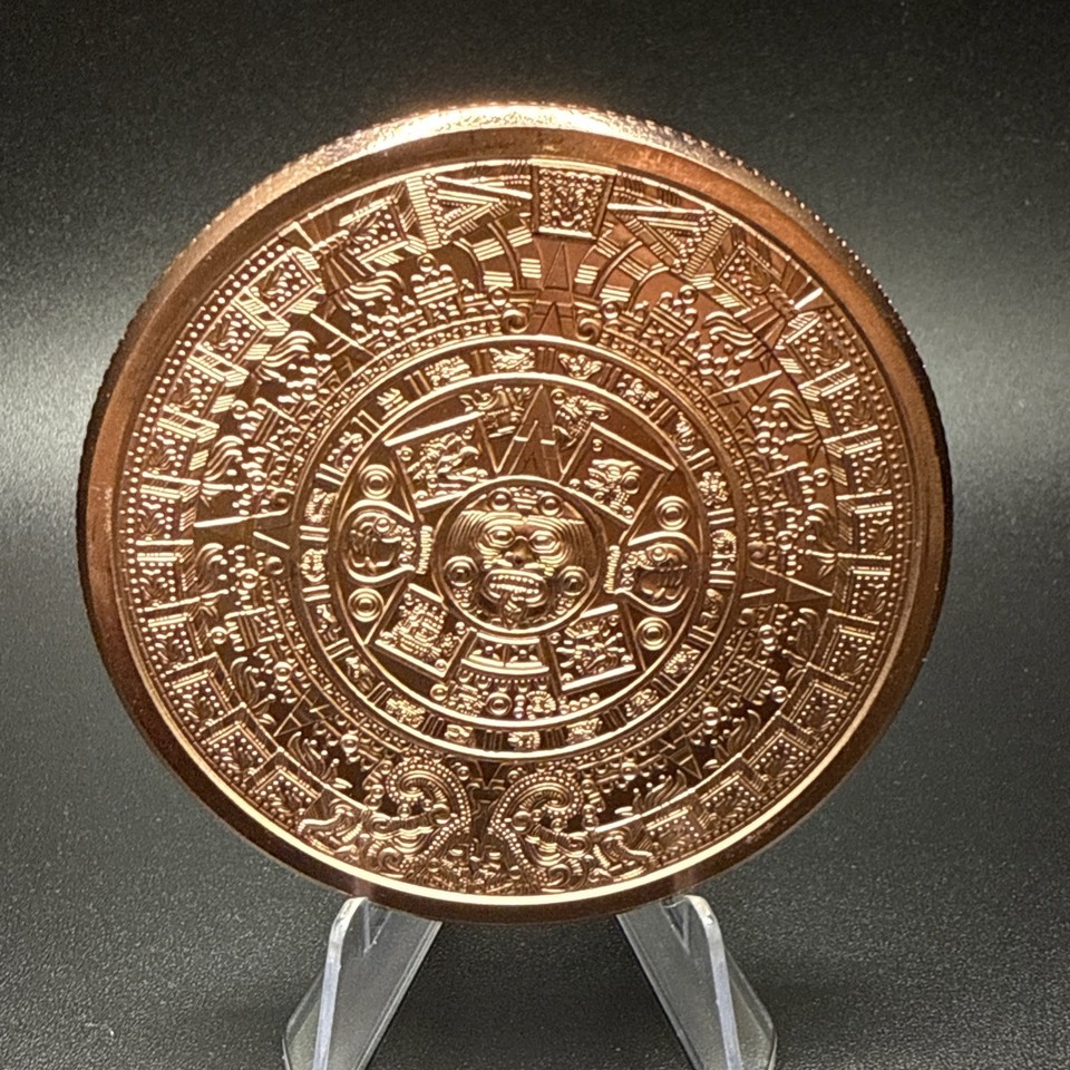5 Oz Aztec Calendar Round Fine .999 Copper Excellent Condition 2.5 ...