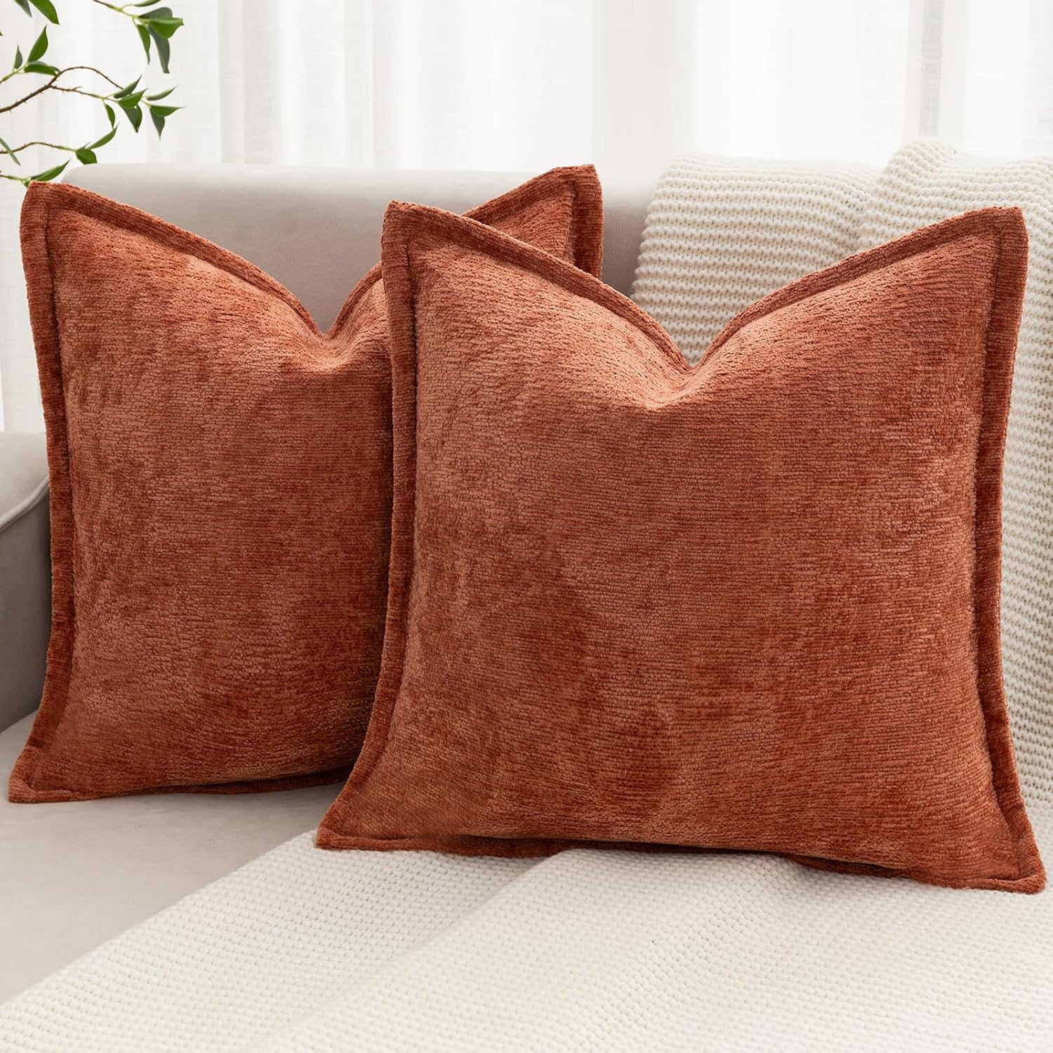 Burnt Orange Fall Decorative Throw Pillow Covers 18X18 Inch Set of 2 Cozy Soild