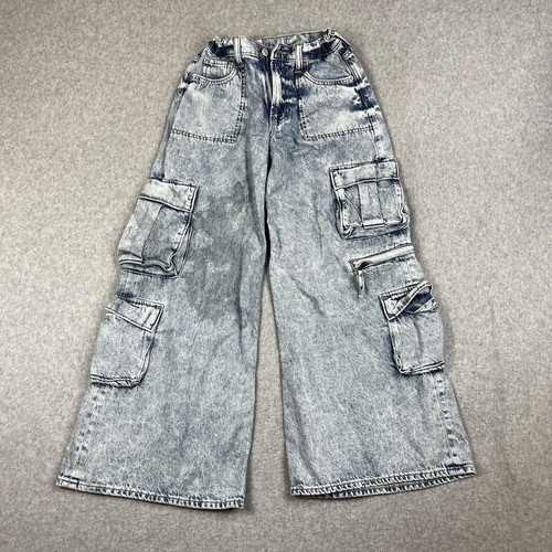 GAP Kids Jeans Girls 14 Blue Cargo Low Rise Stride Wide Leg Baggy Light Wash