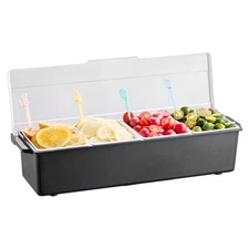 [New]Chilled Condiment Server 4 Compartment Cold Serving Tray w/Lid For Fruit