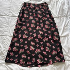 Vintage Maxi Skirt Womens 12P Black Floral Dainty Romantic Cottagecore Whimsy