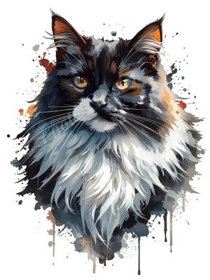 A4 Foto Katze schwarz weiß künstlerische Illustration Poster Dekoration - 2312