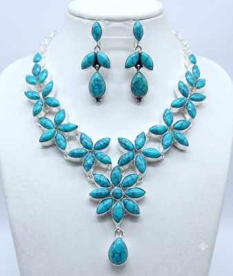 Turquoise Gemstone Handmade 925 Sterling Silver Necklace and Earring Set S-ADJ