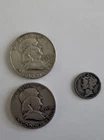 2 FRANKLIN HALF DOLLARS AND 1 MERCURY DIME