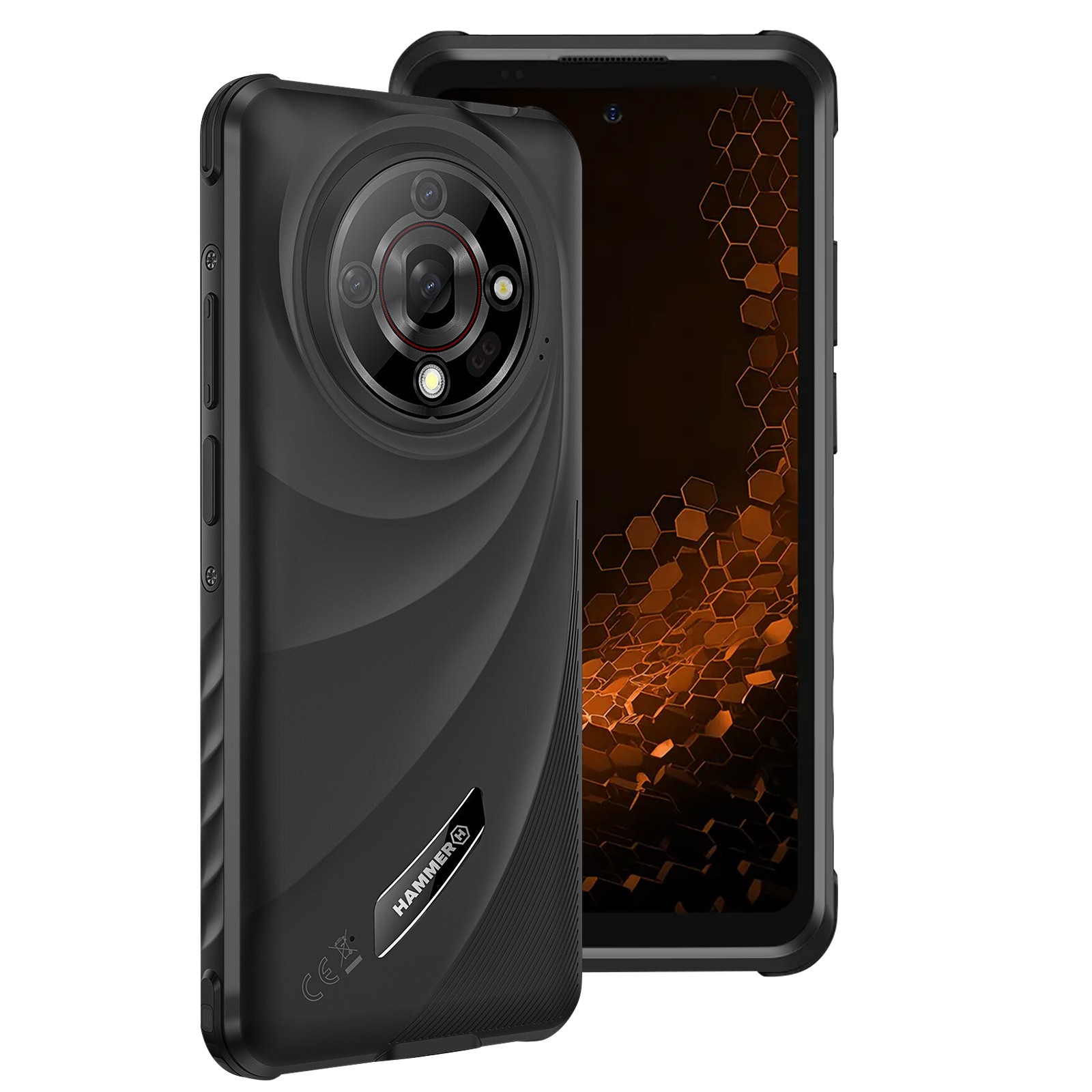 Smartphone antiurto Hammer Android 14 téléphone robuste noir pour chantier
