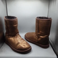 UGG Australia Boots Womens Size 6 Bronze Metallic Croc Studded Shearling