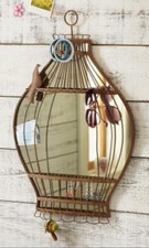 Vintage Iron Metal Bird Cage Shaped Mirror Wa...