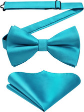 Bow Ties for Men Solid Color Pre-Tie Bow Tie and Pocket Square Set Classic Forma