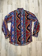 Vintage Wrangler Shirt Mens M Aztec Southwestern Western Rodeo Brushpopper Loud