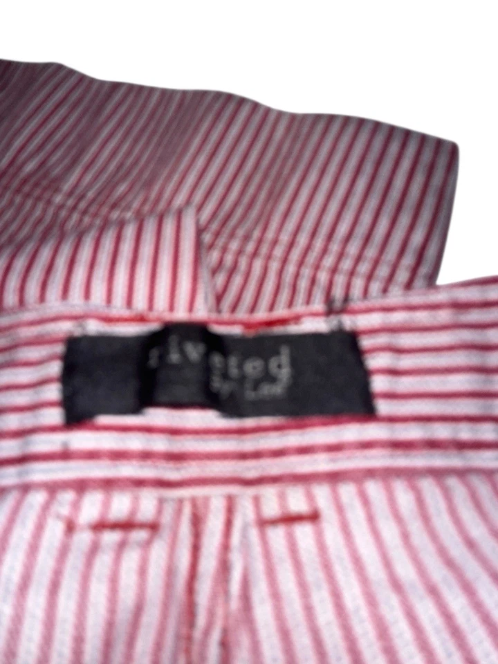 Pantalones de mezclilla utilitarios recortados vintage remachados por Lee para mujer 14M con cremallera de garra a rayas rojas Foto 3 de 4