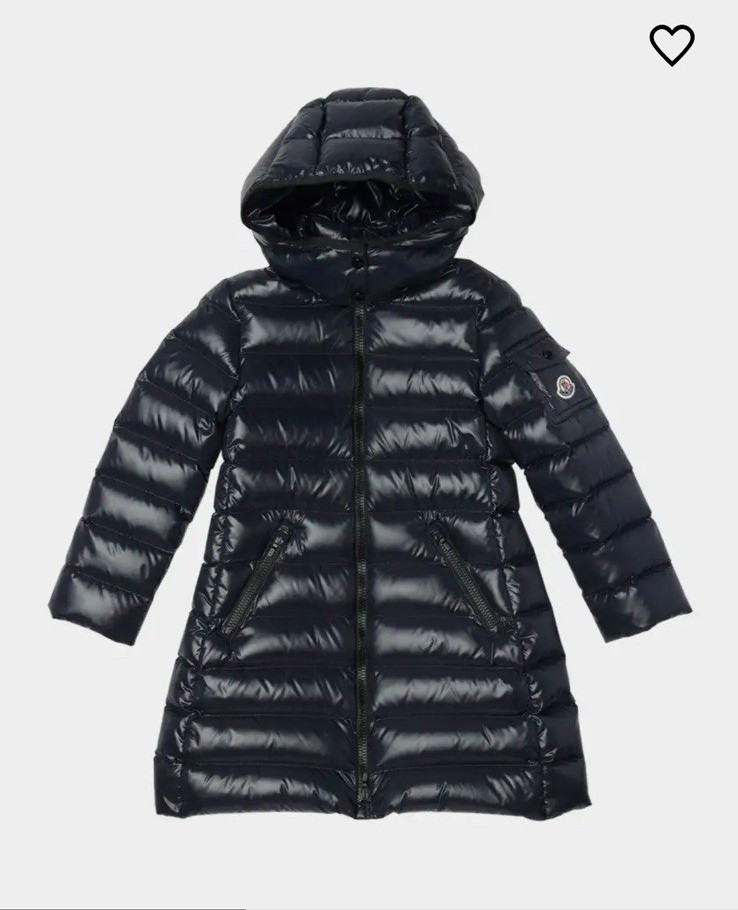 Moncler Moka Girls Long Hooded Down Puffer Coat black Full Zip Pockets 6 kids.