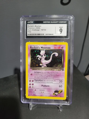 CGC 9 Rocket's Mewtwo 2000 Gym Challenge 14/132 Holo With Swirl 🌀