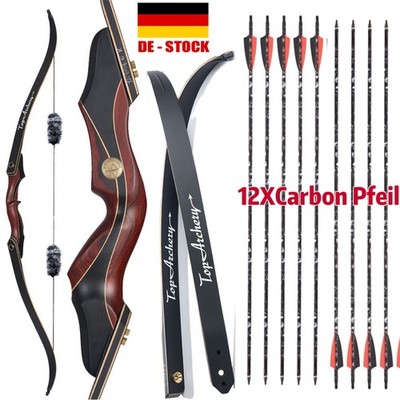 60'' RH Takedown Recurvebow Holz Riser &12X Carbon Pfeile Bogenschießen Jagdbogen