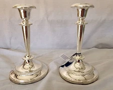 Pair Of 8" Silver-plated Candlesticks By International Silver Company 