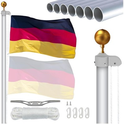 Fahnenmast 6m Aluminium höhenverstellbar, wetterfest, Set für Außen