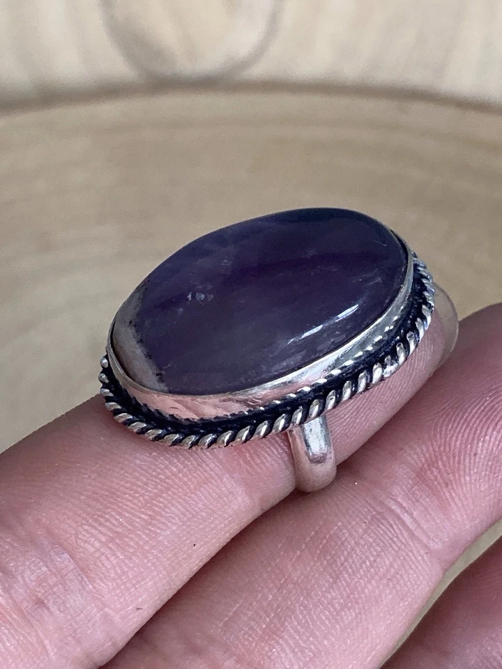 Большое кольцо с аметистом размер M серебро 925 покрытие овальный фиолетовый богемное винтажное - Изображение 4 из 4