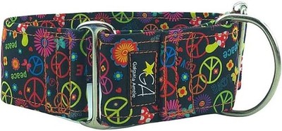 Galguita Amelie Martingale Hundehalsband, Peace and Love, 5 cm breit, Größe L (
