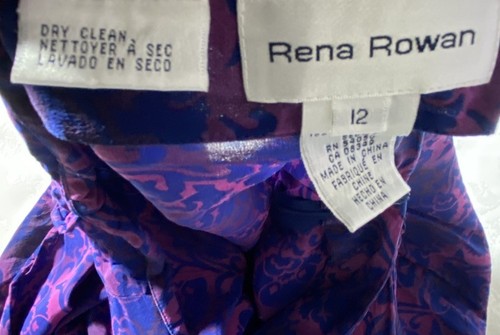 Rena Rowan Größe 12 blau lila 100 % Seide abstrakt Maxirock Faux Wickeloptik Bohemian - Bild 4 von 9