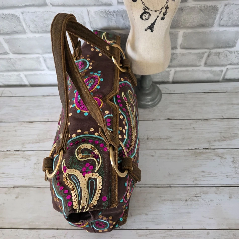 Bolso Vintage Mariposa Matthew Williamson Lentejuelas Paisley Marrón Boho Hippie Foto 3 de 4