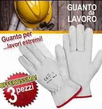 3 paia di guanti da lavoro in pelle fiore, edilizia, cantiere, magazzino, fabbro