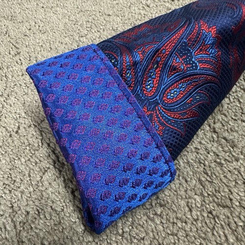 Camisa Robert Graham Edición Limitada Hombre Mediana Seda Paisley Floral Rojo Azul - Imagen 19 de 19