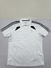 Adidas Climacool White Striped Polo Shirt Short Sleeve Fitted Unisex