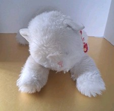 Vtg RUSS FLUFFY White Laying Kitty Cat Green Eyes Plush 19" L