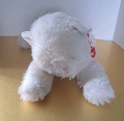 Vtg RUSS FLUFFY White Laying Kitty Cat Green Eyes Plush 19'' L