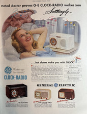 1948 General Electric Clock Radio Wakes You Soothingly Alarms Vintage Print Ad