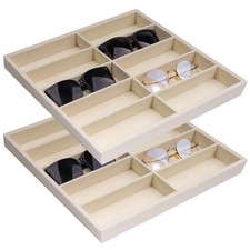 2 Pcs 10 Grids Sunglasses Organizer Tray, Velvet Gray Sunglasses Holder Organ...