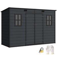 Outsunny 10 x 4 ft Plastic Garden Shed with Floor, Lockable Doors Dark Grey