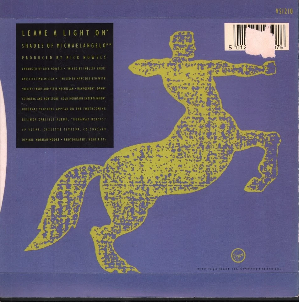 Belinda Carlisle Leave A Light On 7" vinyl UK Virgin 1989 - pic sleeve has tear - Image 2 of 3