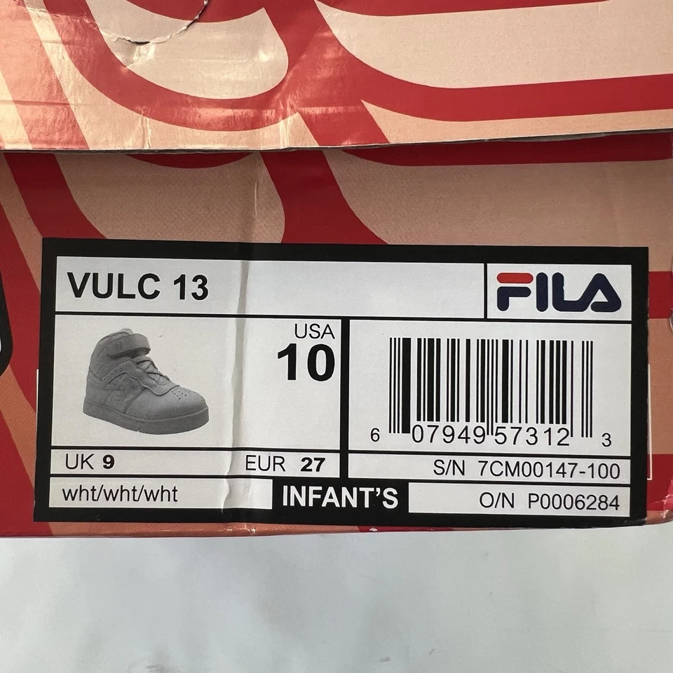 Fila Vulc 13 Zapatos para Niños Pequeños 10 Blanco Sobre Blanco Rendimiento Zapatillas Altas Foto 4 de 4
