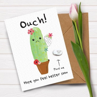 Autsch Hope You Feel Better Magic Bean Blanko Grußkarte Kaktus Get Well Soon