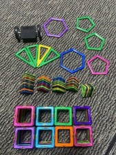 Lot of 123 Magna Tiles Magnetic Pieces Shapes...