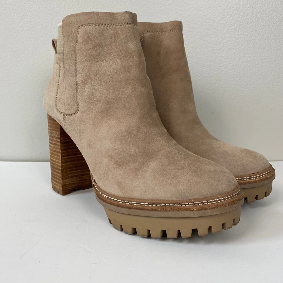 Vince Camuto Erina Booties Chunky Platform Lug Sole Taupe Suede Leather Boot 11M - Image 2 of 4