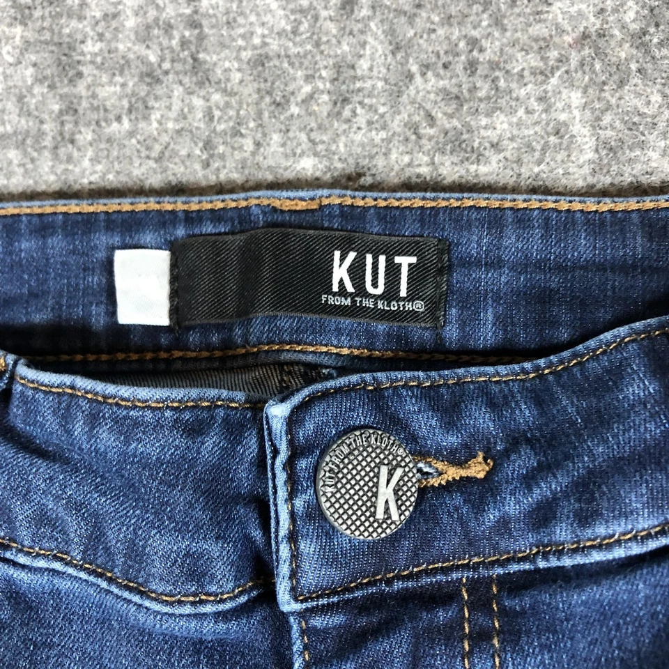 Pantalones de mezclilla KUT From The Kloth para mujer 10 azules ajustados al tobillo dobladillo crudo desgastados elásticos Foto 2 de 4