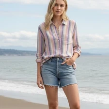 RAILS Charli Size Small Linen Blend Rainbow Long Sleeve Womens Button Down Shirt