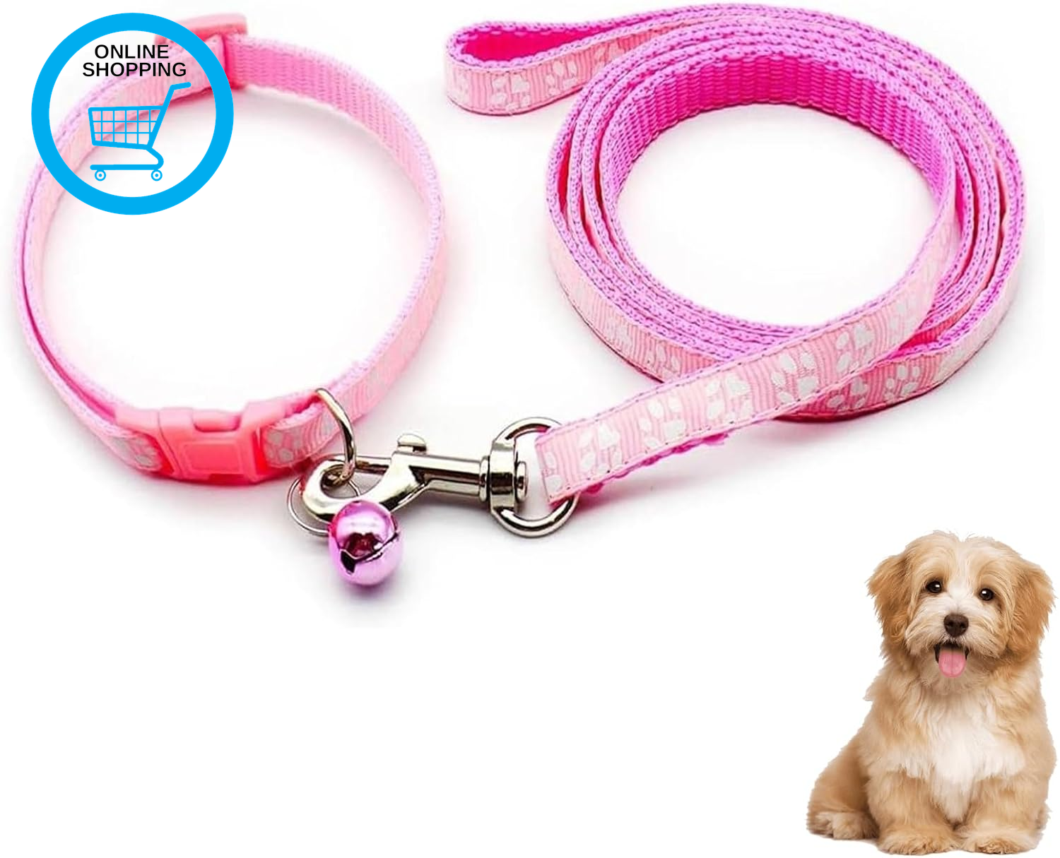 2Pcs Pink Puppy Collar, Pink Lead Set, Adjustable Dog Collar Small Dog, 1.0CM Wi
