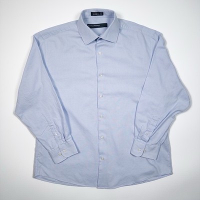 Perry Ellis Portfolio Modern Fit Mens Dress Shirt 16.5 32/33 Blue Cotton Check