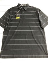 Under Armour Polo Shirt Mens Large Gray Stripe UPF 50 Golf Anti Odor Performance