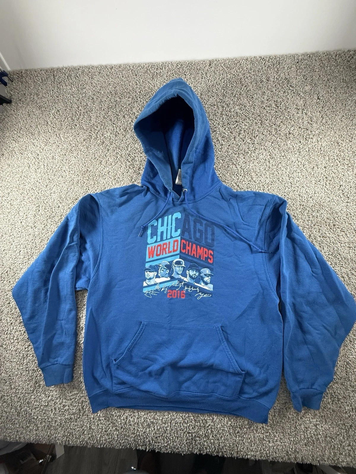 Chicago Cubs Sweater Men Large Blue Hoodie Sweatshirt Pullover Champion