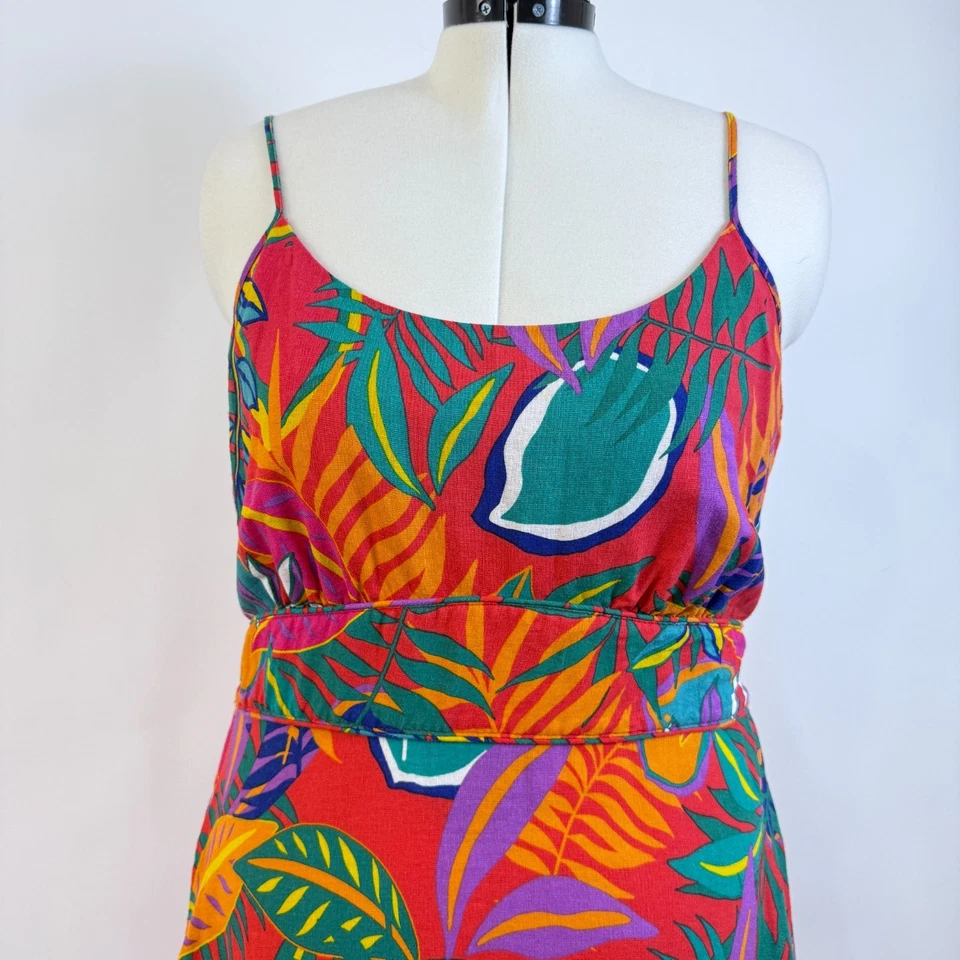 C&C California Linen Blend Tropical Print Tiered Maxi Dress Womens XL Resort - Image 2 of 4