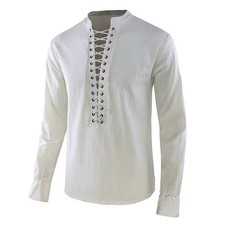 Men'S Renaissance Shirt Pirate Medieval Viking Top Linen Long Sleeved Halloween