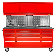 JEGS 72 in. 15-Drawer Rolling Tool Cabinet with Upper Storage [Red]