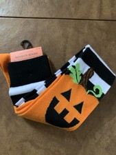 NWT Halloween Over the Knee Socks Size 4 - 10 Pumpkin Black and White