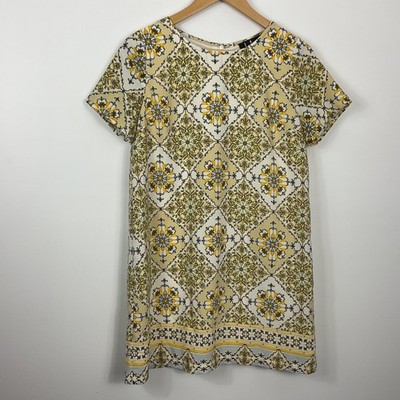 Lulus Dandy Lion Yellow Print Shift Dress Women's Size Medium